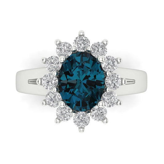 2.72 cttw Natural London Blue Topaz Hidden Halo Engagement Ring - Solid White Gold (VVS1, Oval Cut,9x7mm)