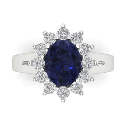 2.72 cttw Simulated Blue Sapphire Hidden Halo Engagement Ring - Solid Gold (Oval Cut,9x7mm)