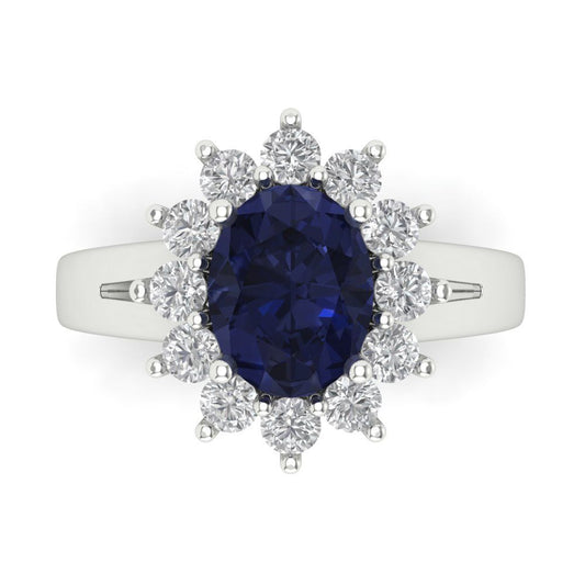 2.72 cttw Simulated Blue Sapphire Hidden Halo Engagement Ring - Solid White Gold (VVS1, Oval Cut,9x7mm)