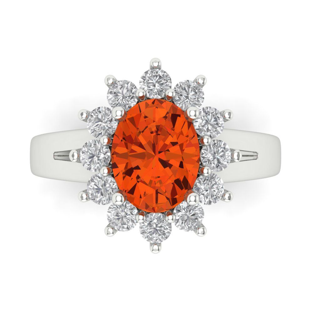 2.72 cttw Zirconia Simulated Red Diamond Hidden Halo Engagement Ring - Solid White Gold (VVS1, Oval Cut,9x7mm)