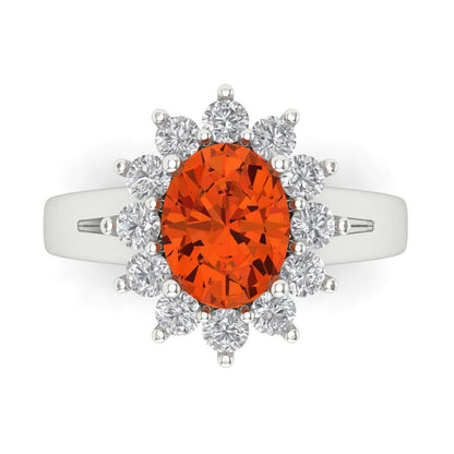 2.72 cttw Zirconia Simulated Red Diamond Hidden Halo Engagement Ring - Solid White Gold (VVS1, Oval Cut,9x7mm)