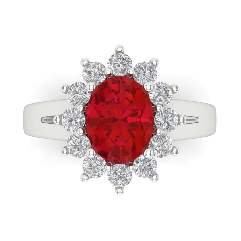 2.72 cttw Simulated Ruby Hidden Halo Engagement Ring - Solid Gold (Oval Cut,9x7mm)
