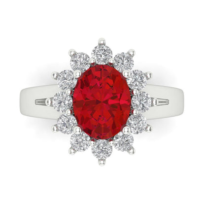 2.72 cttw Simulated Ruby Hidden Halo Engagement Ring - Solid White Gold (VVS1, Oval Cut,9x7mm)