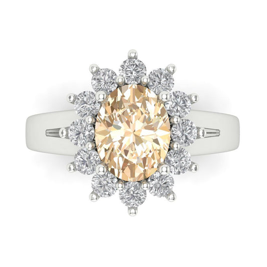 2.72 cttw Natural Morganite Hidden Halo Engagement Ring - Solid White Gold (VVS1, Oval Cut,9x7mm)