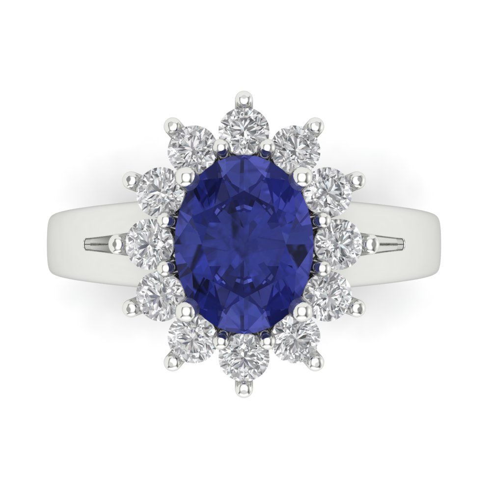 2.72 cttw Simulated Tanzanite Hidden Halo Engagement Ring - Solid Gold (Oval Cut,9x7mm)