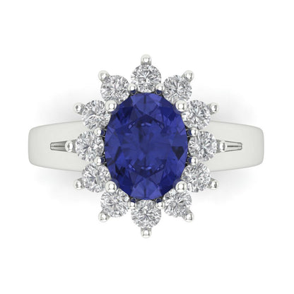 2.72 cttw Simulated Tanzanite Hidden Halo Engagement Ring - Solid White Gold (VVS1, Oval Cut,9x7mm)