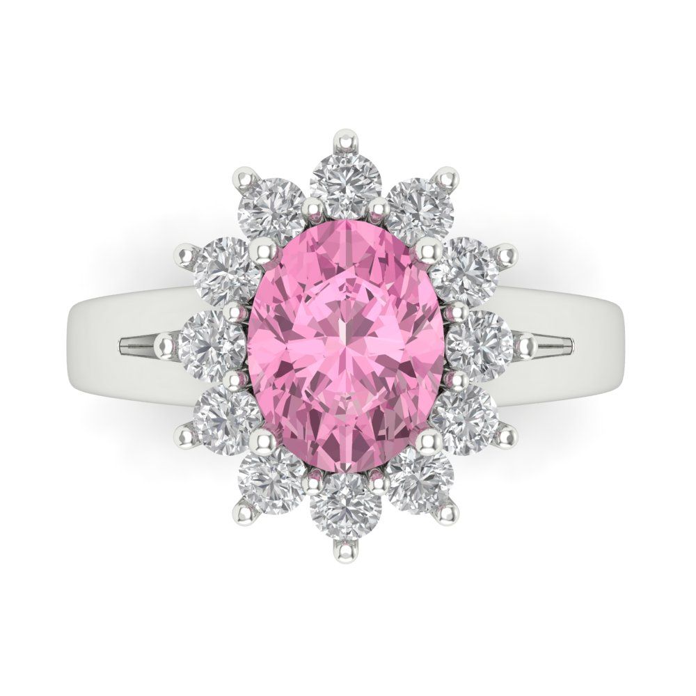2.72 cttw Zirconia Simulated Pink Diamond Hidden Halo Engagement Ring - Solid Gold (VVS1, Oval Cut,9x7mm)