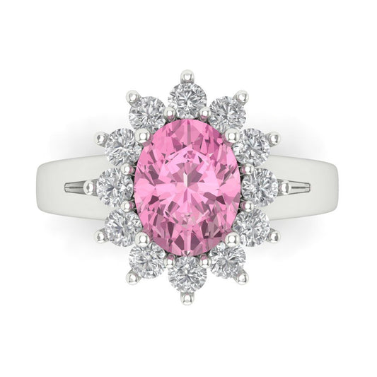 2.72 cttw Zirconia Simulated Pink Diamond Hidden Halo Engagement Ring - Solid White Gold (VVS1, Oval Cut,9x7mm)
