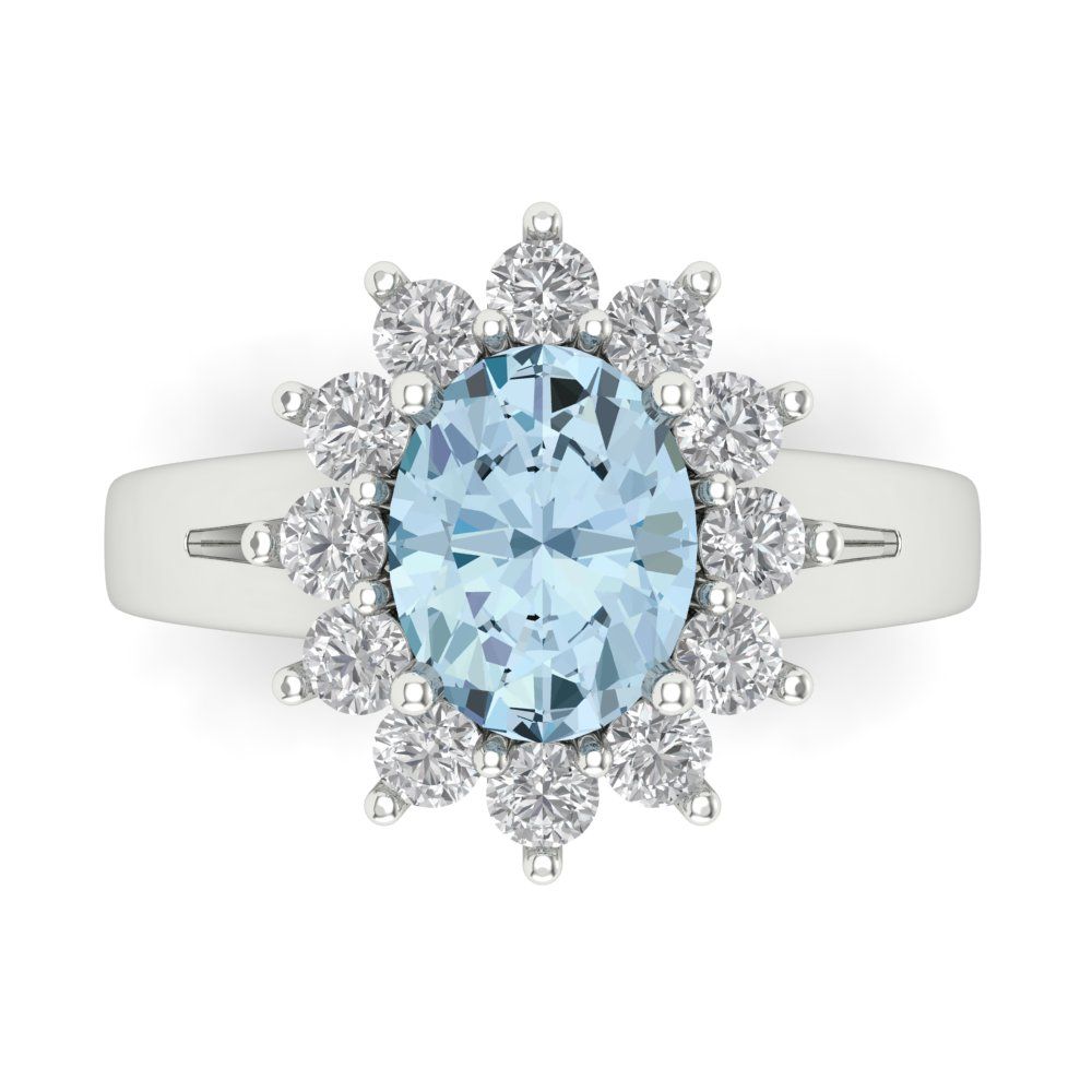 2.72 cttw Zirconia Simulated Blue Diamond Hidden Halo Engagement Ring - Solid Gold (VVS1, Oval Cut,9x7mm)