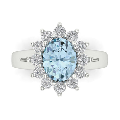 2.72 cttw Zirconia Simulated Blue Diamond Hidden Halo Engagement Ring - Solid Gold (VVS1, Oval Cut,9x7mm)