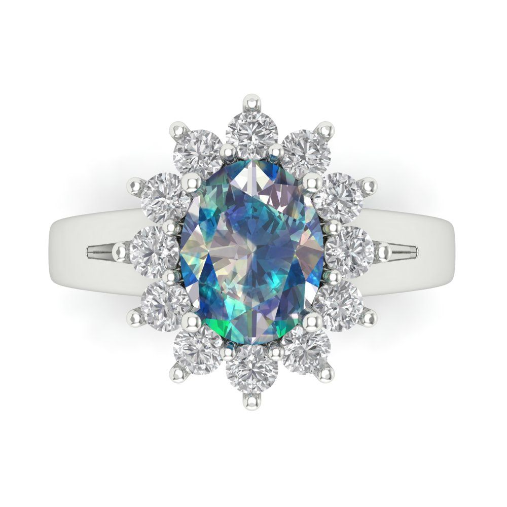 2.72 cttw Blue Moissanite Hidden Halo Engagement Ring - Solid Gold (Oval Cut,9x7mm)
