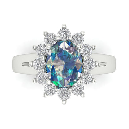 2.72 cttw Blue Moissanite Hidden Halo Engagement Ring - Solid Gold (Oval Cut,9x7mm)