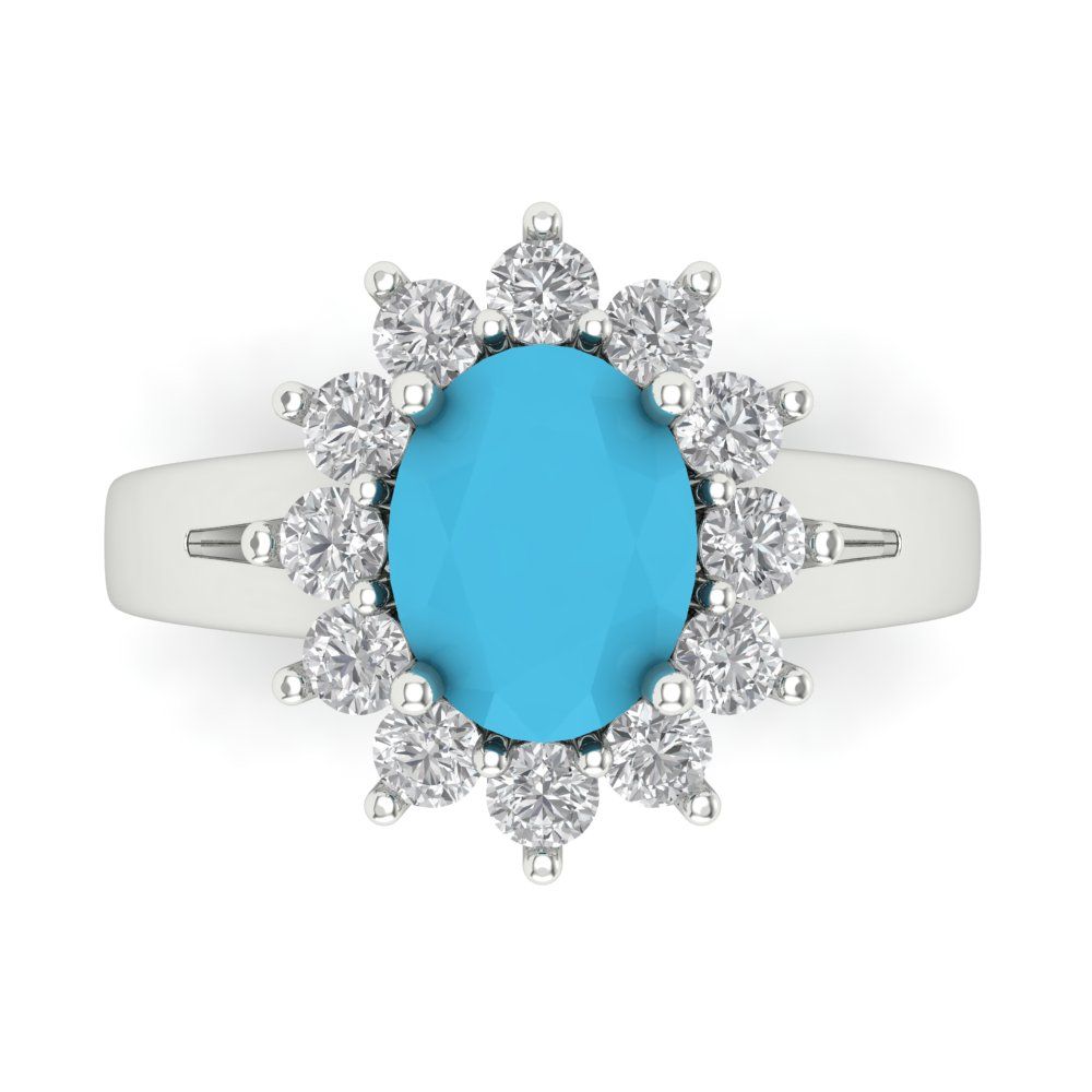 2.72 cttw Simulated Turquoise Hidden Halo Engagement Ring - Solid Gold (Oval Cut,9x7mm)