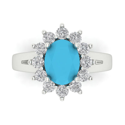 2.72 cttw Simulated Turquoise Hidden Halo Engagement Ring - Solid White Gold (VVS1, Oval Cut,9x7mm)