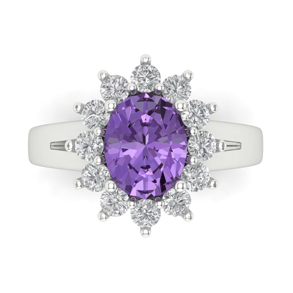 2.72 cttw Simulated Alexandrite Hidden Halo Engagement Ring - Solid White Gold (VVS1, Oval Cut,9x7mm)