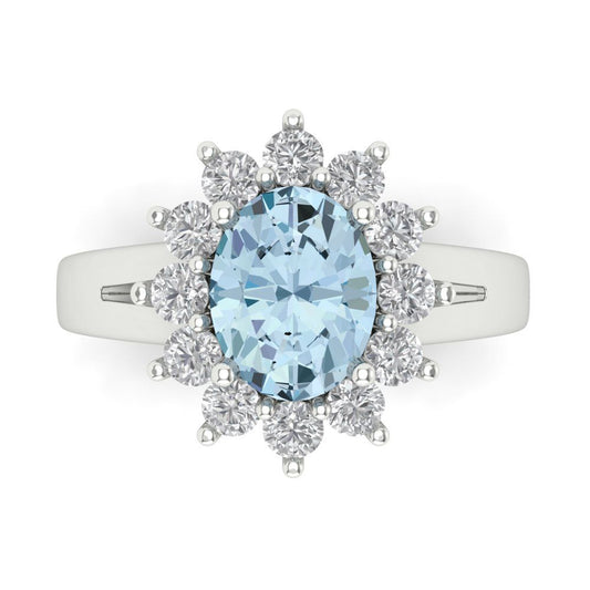2.72 cttw Natural Sky Blue Topaz Hidden Halo Engagement Ring - Solid White Gold (VVS1, Oval Cut,9x7mm)