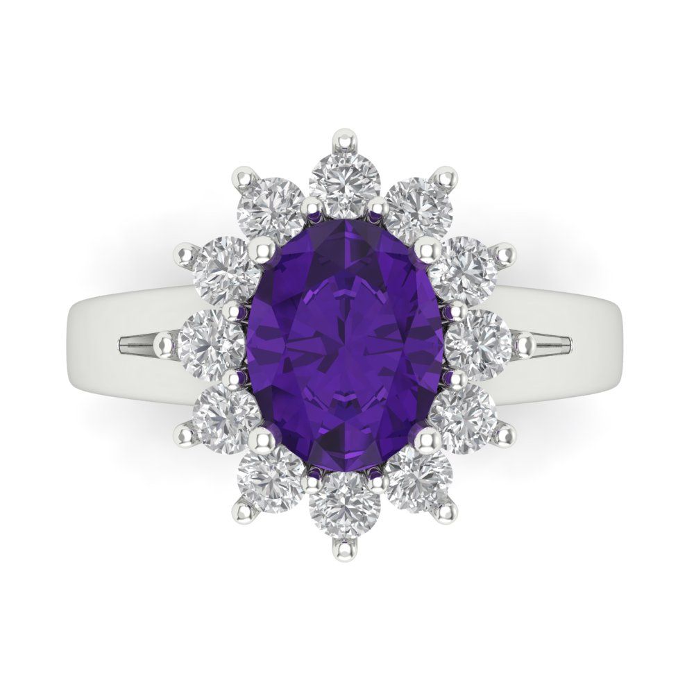 2.72 cttw Natural Amethyst Hidden Halo Engagement Ring - Solid Gold (Oval Cut,9x7mm)