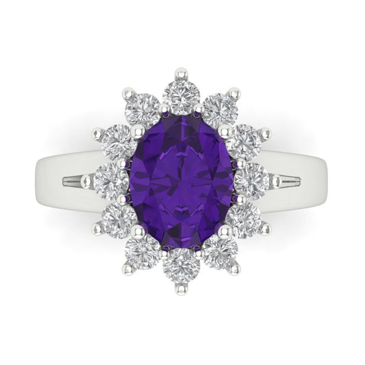 2.72 cttw Natural Amethyst Hidden Halo Engagement Ring - Solid White Gold (VVS1, Oval Cut,9x7mm)