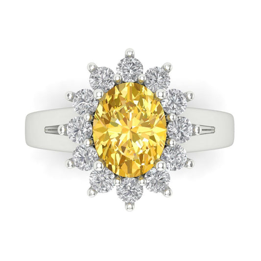 2.72 cttw Zirconia Simulated Yellow Diamond Hidden Halo Engagement Ring - Solid White Gold (VVS1, Oval Cut,9x7mm)