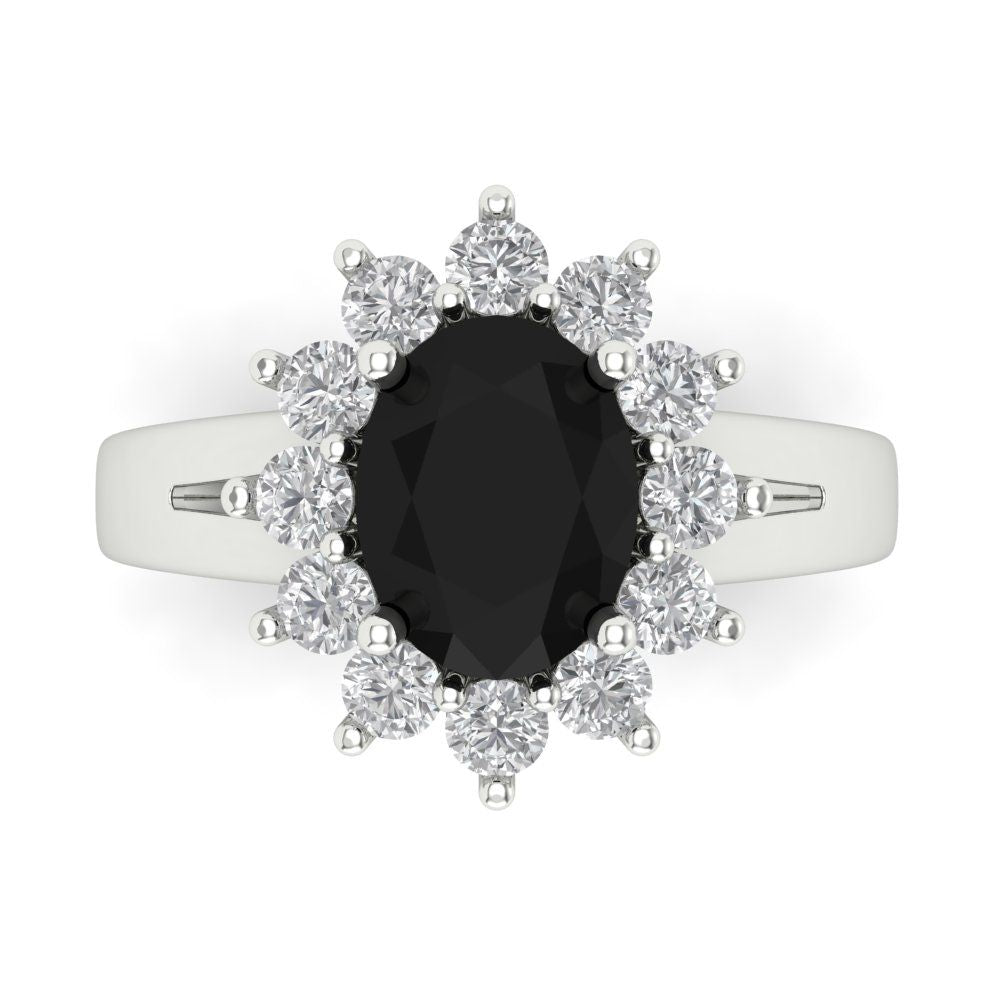 2.72 cttw Natural Onyx Hidden Halo Engagement Ring - Solid White Gold (VVS1, Oval Cut,9x7mm)