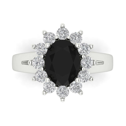 2.72 cttw Natural Onyx Hidden Halo Engagement Ring - Solid White Gold (VVS1, Oval Cut,9x7mm)