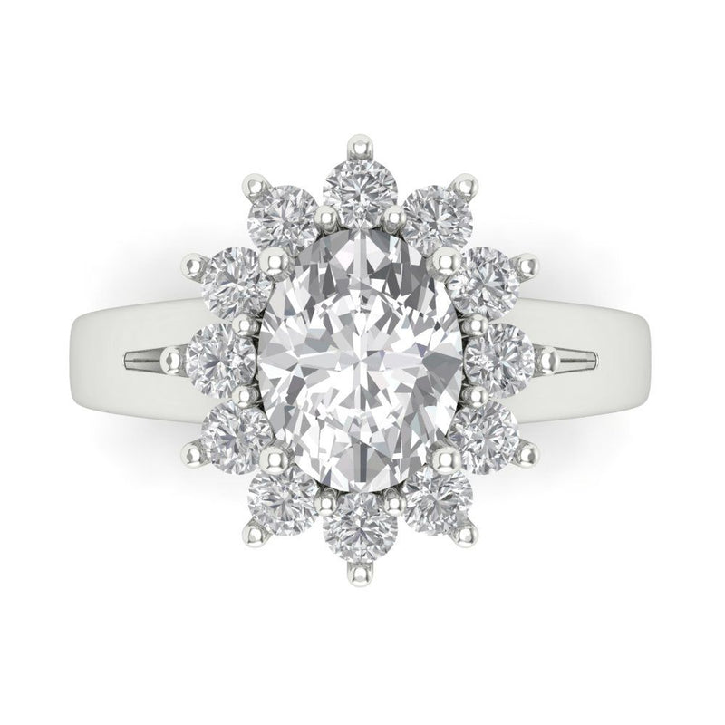 2.36 ct Brilliant Oval Cut Natural Diamond Stone Clarity SI1-2 Color G-H White Gold Halo Solitaire with Accents Ring