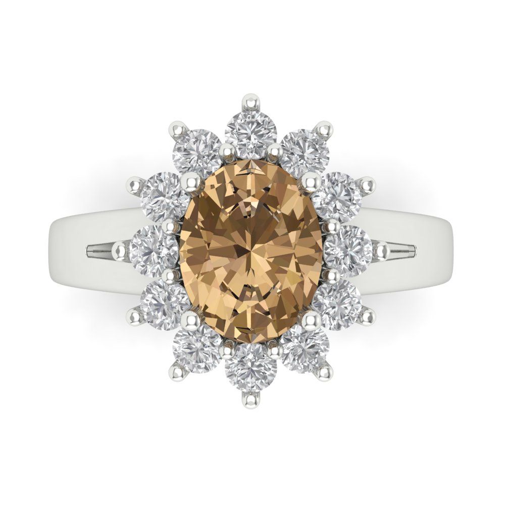 2.72 cttw Zirconia Simulated Champagne Diamond Hidden Halo Engagement Ring - Solid Gold (VVS1, Oval Cut,9x7mm)