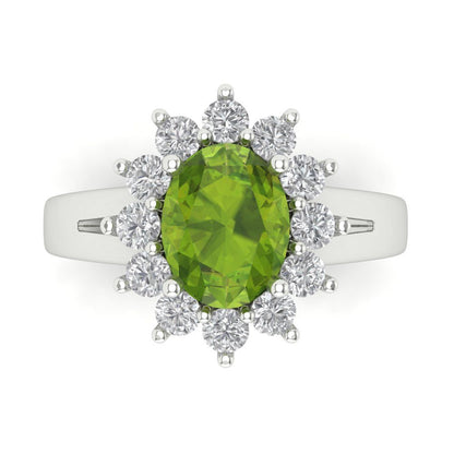 2.72 cttw Natural Peridot Hidden Halo Engagement Ring - Solid White Gold (VVS1, Oval Cut,9x7mm)