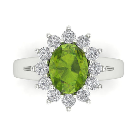 2.72 cttw Natural Peridot Hidden Halo Engagement Ring - Solid White Gold (VVS1, Oval Cut,9x7mm)