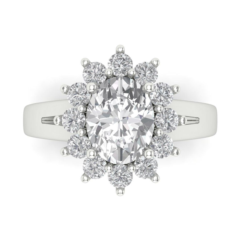 2.72 cttw White Sapphire Hidden Halo Engagement Ring - Solid Gold (Oval Cut,9x7mm)