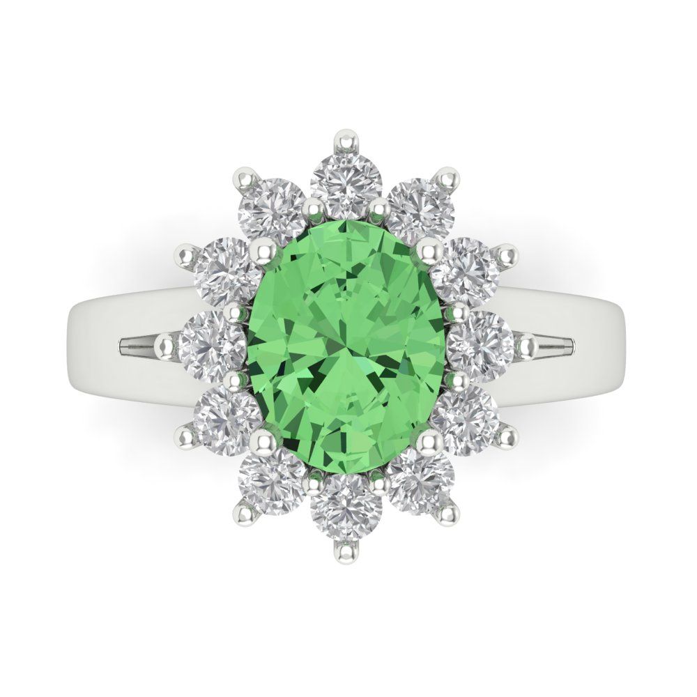 2.72 cttw Zirconia Simulated Green Diamond Hidden Halo Engagement Ring - Solid Gold (VVS1, Oval Cut,9x7mm)
