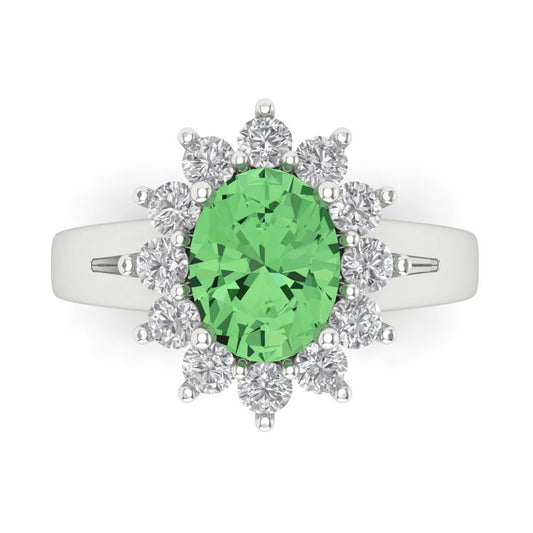 2.72 cttw Zirconia Simulated Green Diamond Hidden Halo Engagement Ring - Solid White Gold (VVS1, Oval Cut,9x7mm)