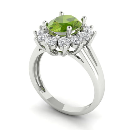 2.72 cttw Natural Peridot Hidden Halo Engagement Ring - Solid White Gold (VVS1, Oval Cut,9x7mm)