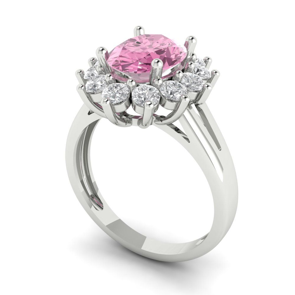 2.72 cttw Zirconia Simulated Pink Diamond Hidden Halo Engagement Ring - Solid Gold (VVS1, Oval Cut,9x7mm)