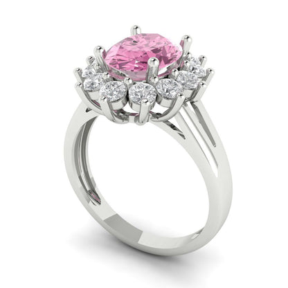 2.72 cttw Zirconia Simulated Pink Diamond Hidden Halo Engagement Ring - Solid Gold (VVS1, Oval Cut,9x7mm)
