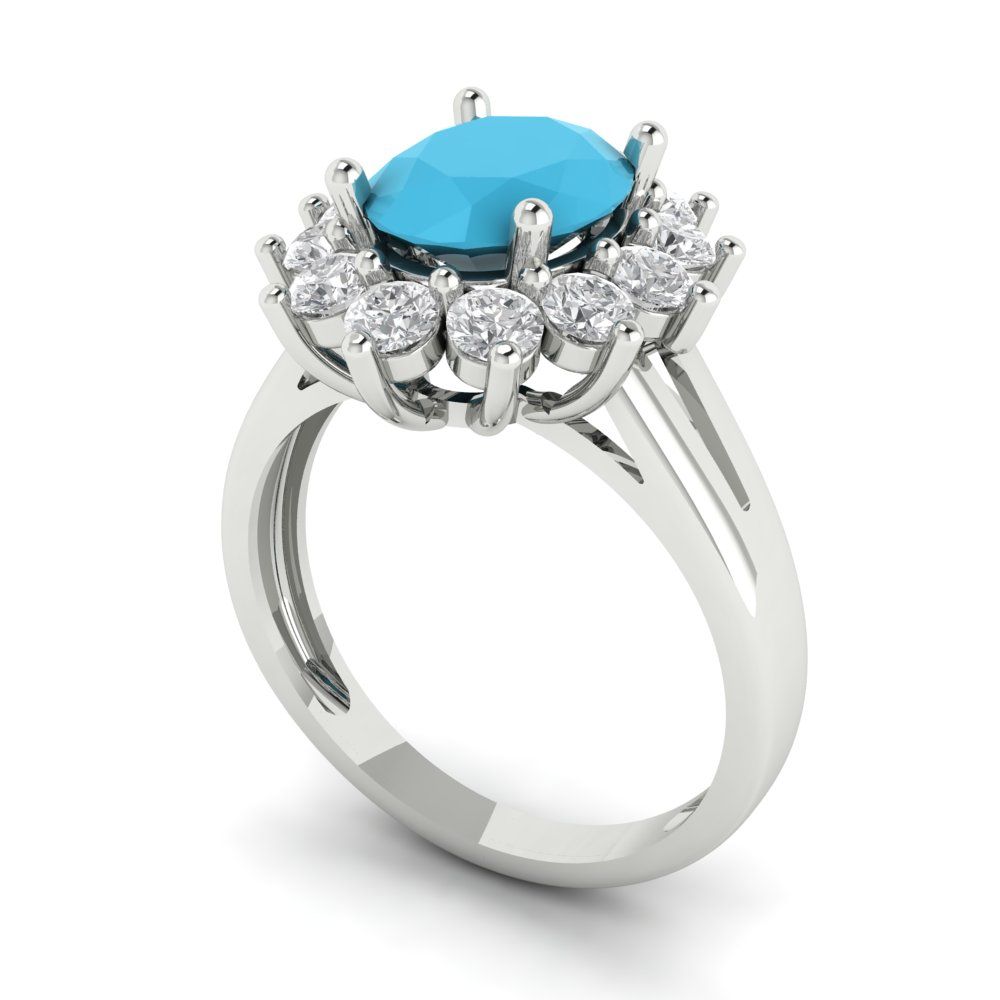 2.72 cttw Simulated Turquoise Hidden Halo Engagement Ring - Solid Gold (Oval Cut,9x7mm)