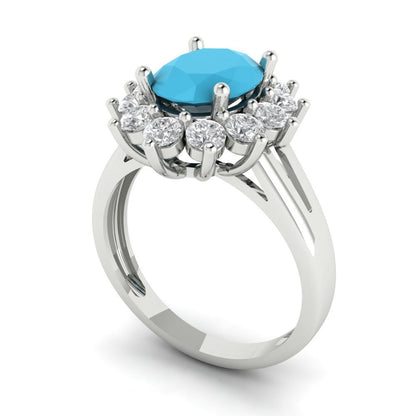 2.72 cttw Simulated Turquoise Hidden Halo Engagement Ring - Solid White Gold (VVS1, Oval Cut,9x7mm)