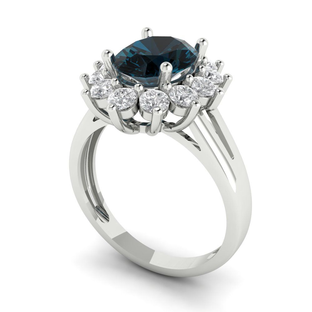 2.72 cttw Natural London Blue Topaz Hidden Halo Engagement Ring - Solid Gold (Oval Cut,9x7mm)