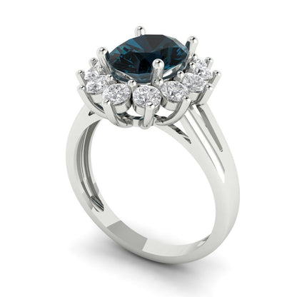 2.72 cttw Natural London Blue Topaz Hidden Halo Engagement Ring - Solid Gold (Oval Cut,9x7mm)