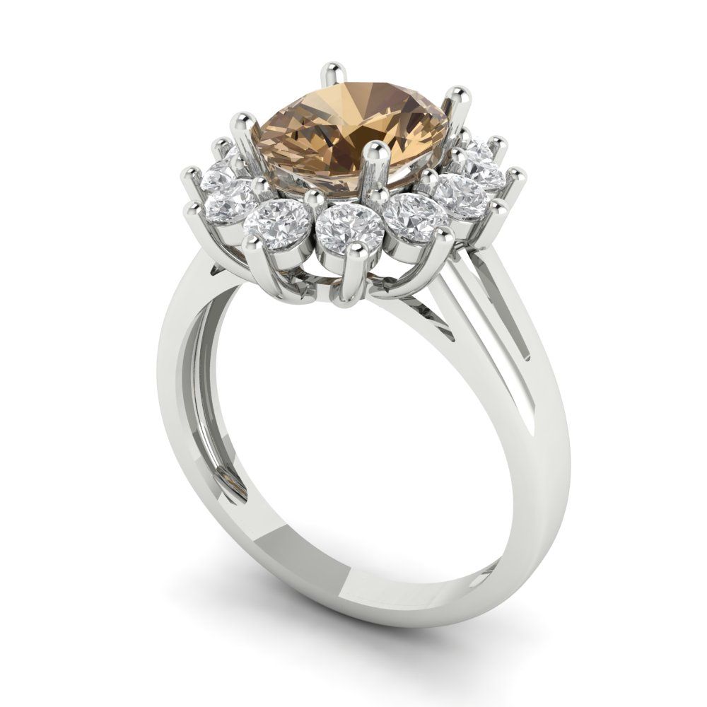2.72 cttw Zirconia Simulated Champagne Diamond Hidden Halo Engagement Ring - Solid Gold (VVS1, Oval Cut,9x7mm)