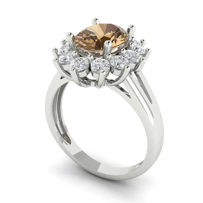 2.72 cttw Zirconia Simulated Champagne Diamond Hidden Halo Engagement Ring - Solid Gold (VVS1, Oval Cut,9x7mm)