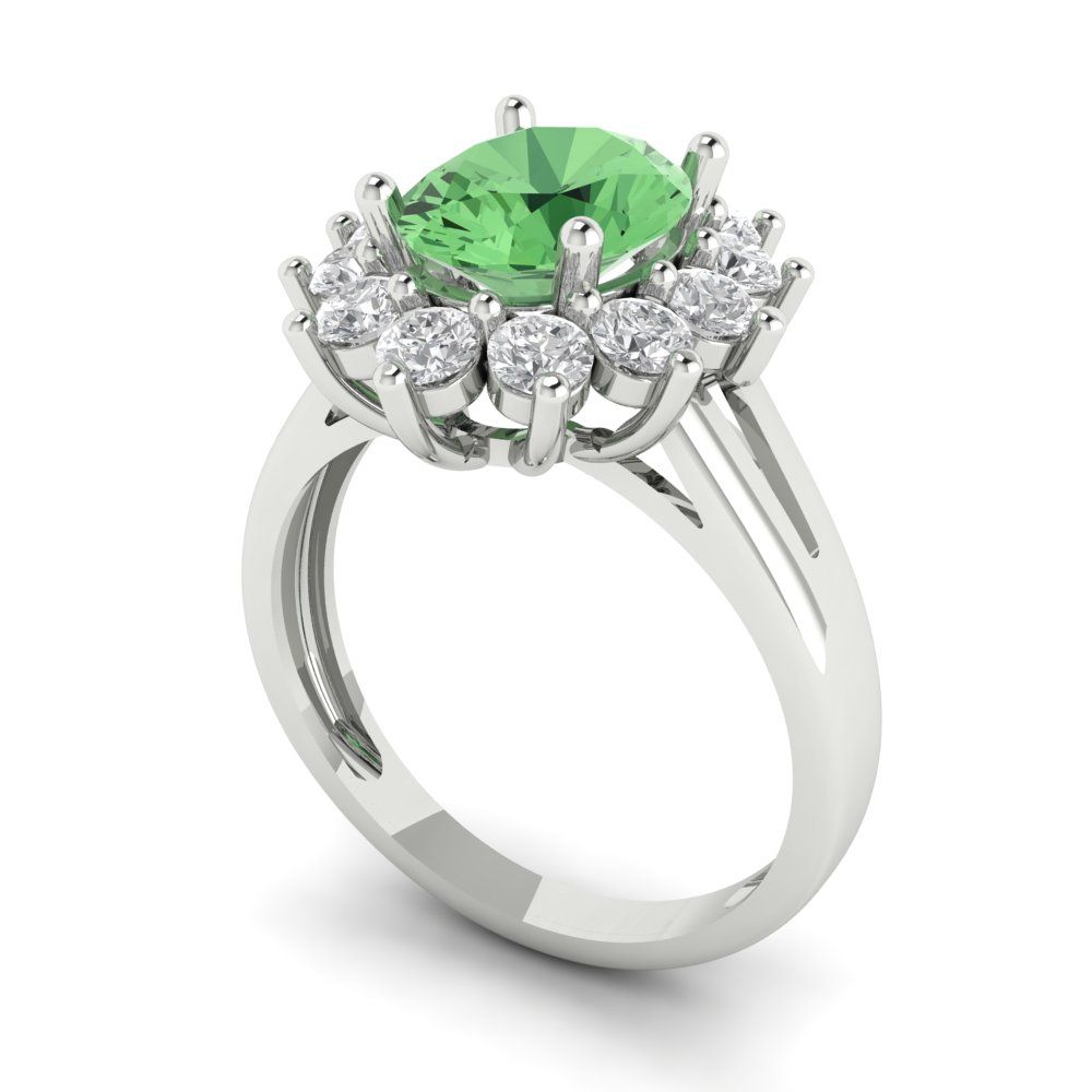 2.72 cttw Zirconia Simulated Green Diamond Hidden Halo Engagement Ring - Solid Gold (VVS1, Oval Cut,9x7mm)