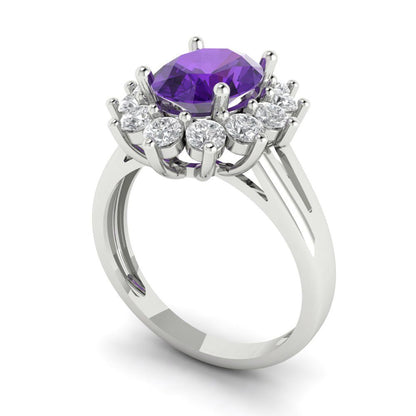 2.72 cttw Natural Amethyst Hidden Halo Engagement Ring - Solid Gold (Oval Cut,9x7mm)