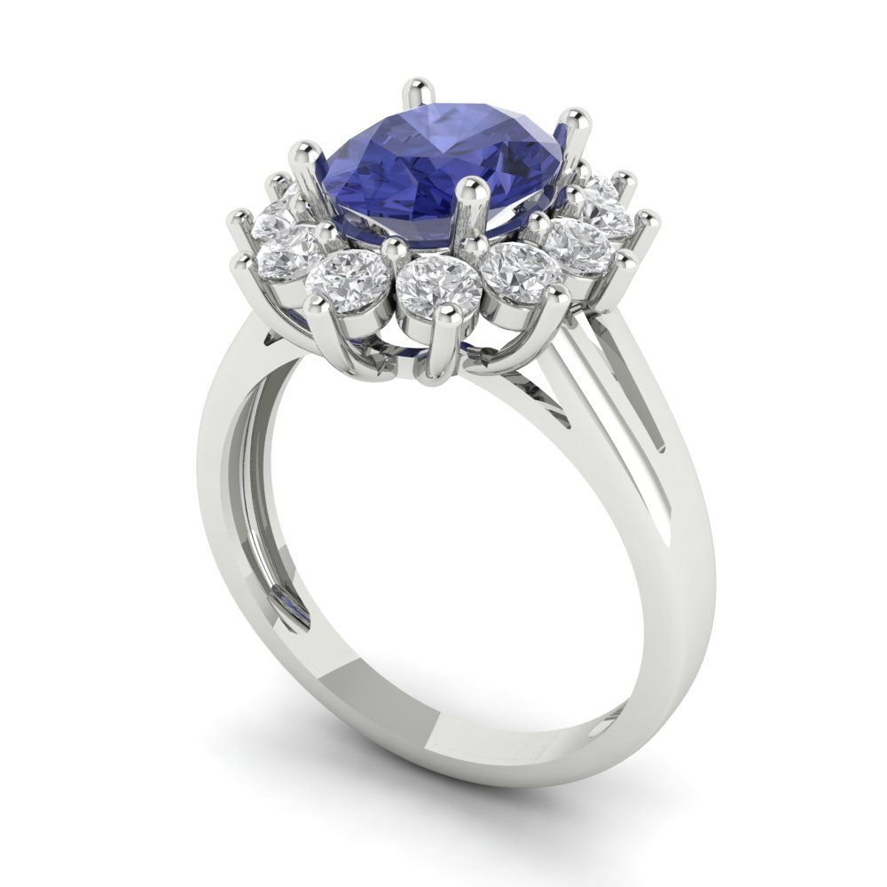 2.72 cttw Simulated Tanzanite Hidden Halo Engagement Ring - Solid Gold (Oval Cut,9x7mm)
