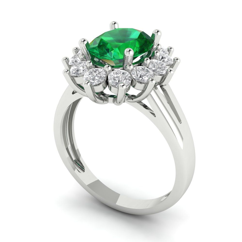 2.72 cttw Simulated Emerald Hidden Halo Engagement Ring - Solid Gold (Oval Cut,9x7mm)