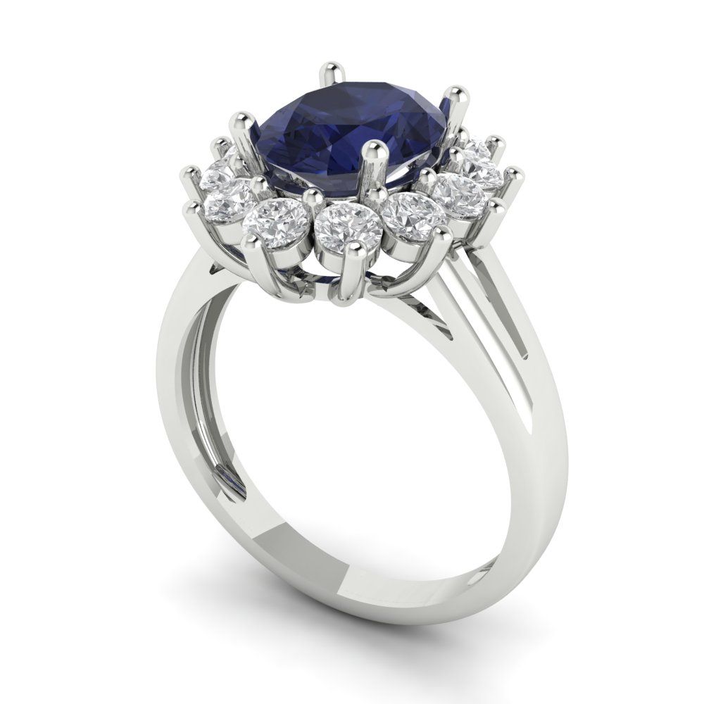 2.72 cttw Simulated Blue Sapphire Hidden Halo Engagement Ring - Solid Gold (Oval Cut,9x7mm)