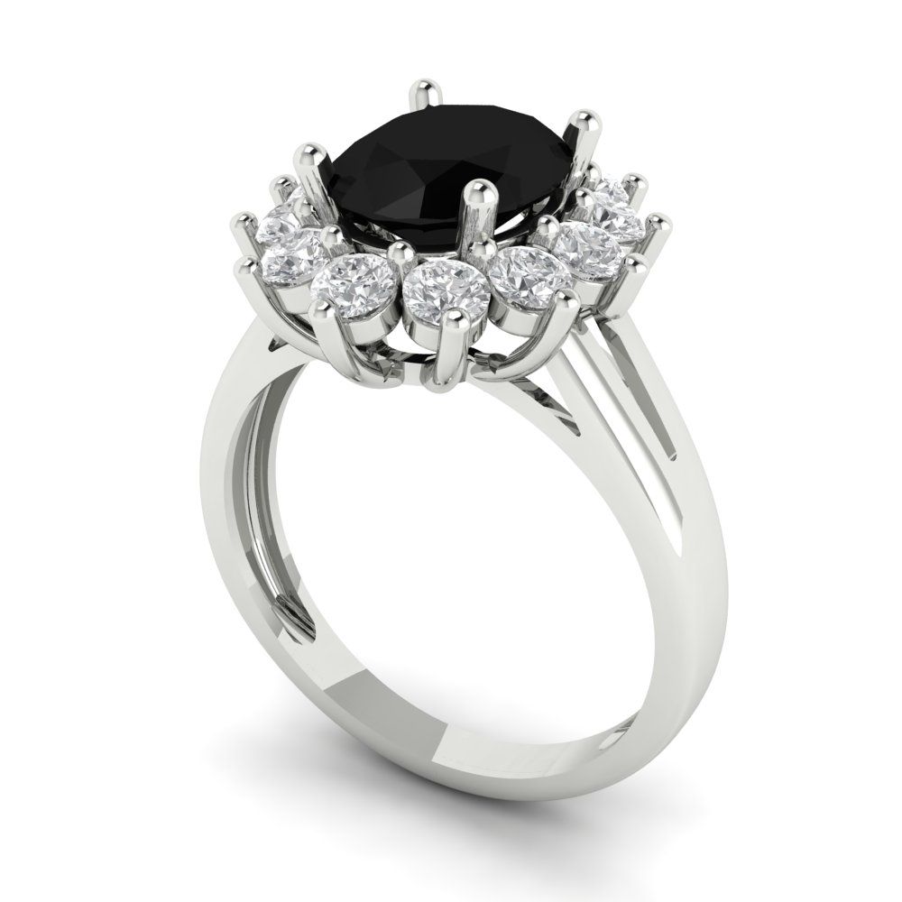 2.72 cttw Natural Onyx Hidden Halo Engagement Ring - Solid White Gold (VVS1, Oval Cut,9x7mm)