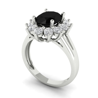 2.72 cttw Natural Onyx Hidden Halo Engagement Ring - Solid White Gold (VVS1, Oval Cut,9x7mm)