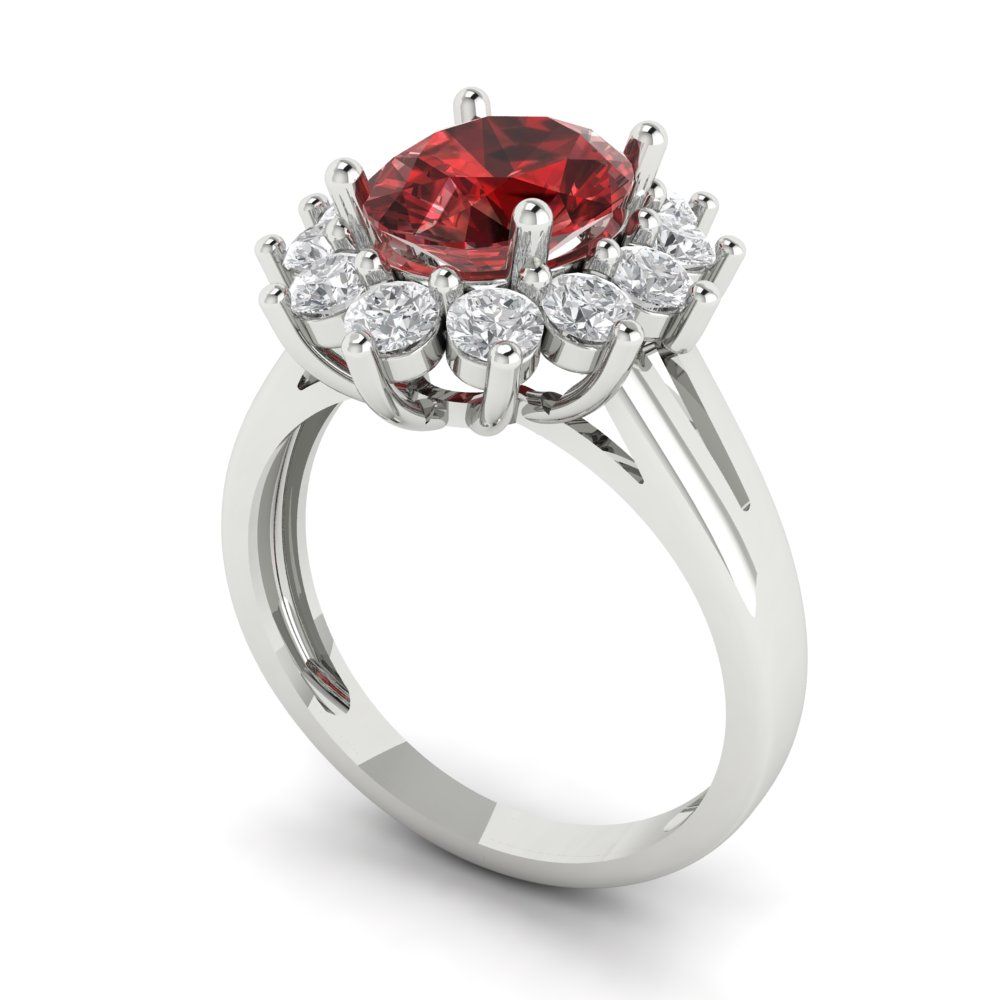 2.72 cttw Natural Garnet Hidden Halo Engagement Ring - Solid White Gold (VVS1, Oval Cut,9x7mm)