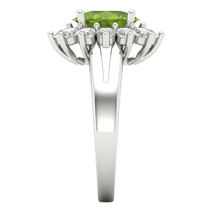 2.72 cttw Natural Peridot Hidden Halo Engagement Ring - Solid White Gold (VVS1, Oval Cut,9x7mm)